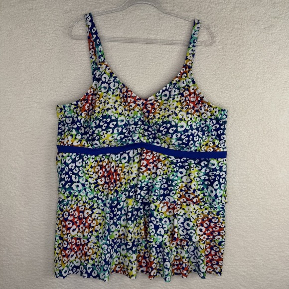 VM Women's Swimsuit Tankini Top‎ 24W Leopard Print Tiered Ruffle Plus Size - Picture 1 of 14